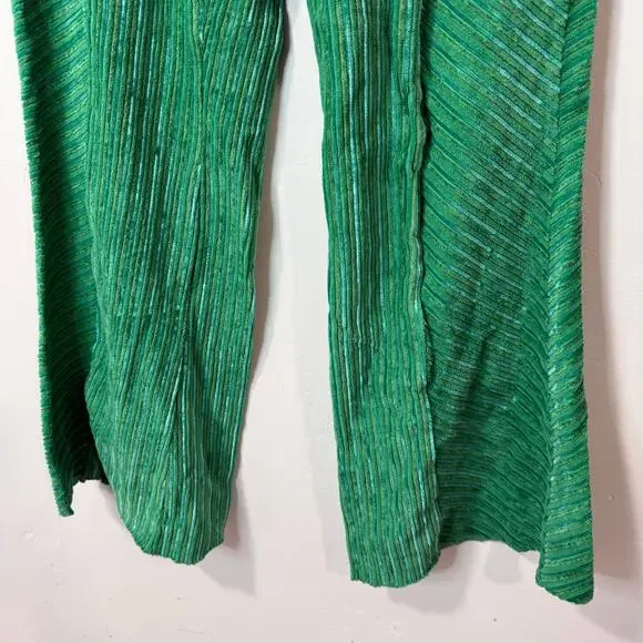 Free People Women's Slim Pull-On Velvet Flare Pants Green Bee Large Retro Funky - Picture 3 of 8